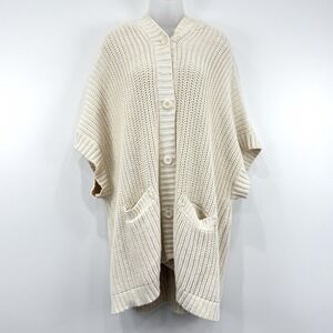 Aerie‎ Cardigan Hoodie Cape Womens XS/S Cream Chunky Button Up Knit Oversized